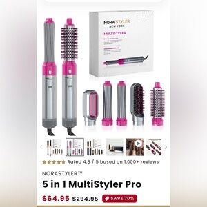 NoraStyler 5 in 1 Multistyler Pro - Silver and Pink Hair Styling Tool Set